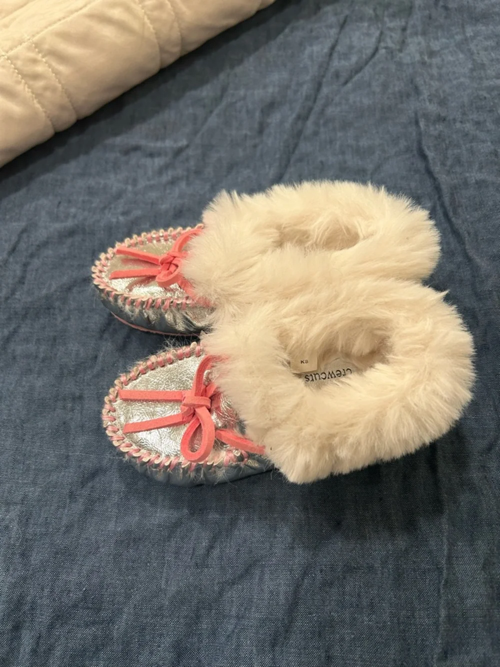 J. Crew Cream Faux-Fur Indoor Slippers
